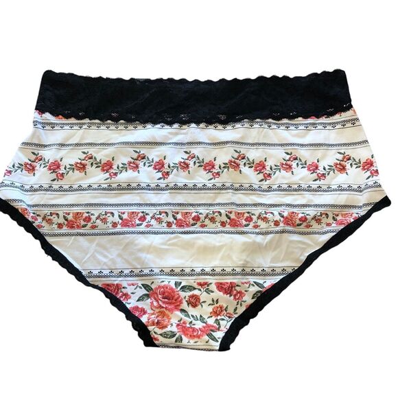 Torrid Brief Panties 2X Curve Cotton Mid-Rise Black White Roses Lace Trim Lot - Picture 13 of 16